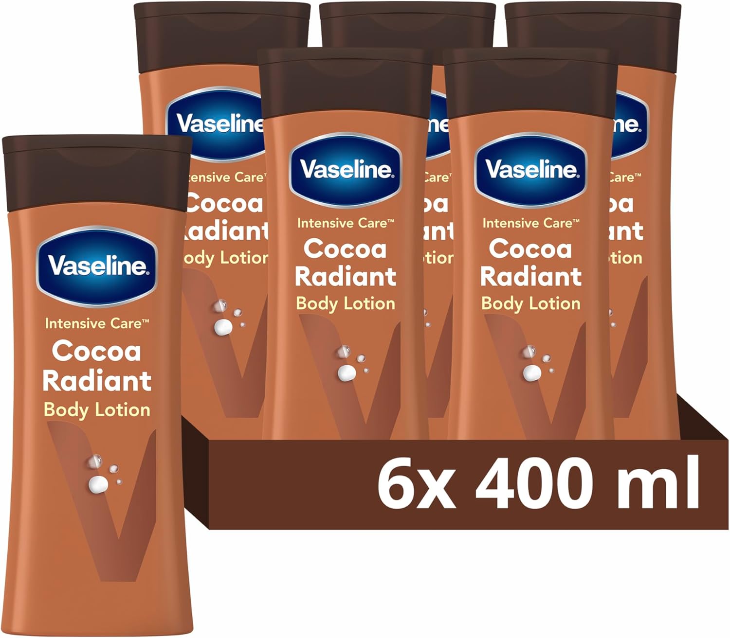 Vaseline Cocoa Radiant Body Lotion 100% cocoa butter for dry skin 6x 400 ml