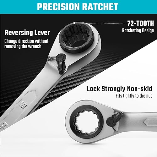 Miniatura 3 de DURATCH - Juego de llaves de trinquete reversibles 4 en 1, métricas, 2 piezas, 8, 10, 12, 13 y 14, 15, 17, 0.748 in, acero CR-V, cromado mate, con