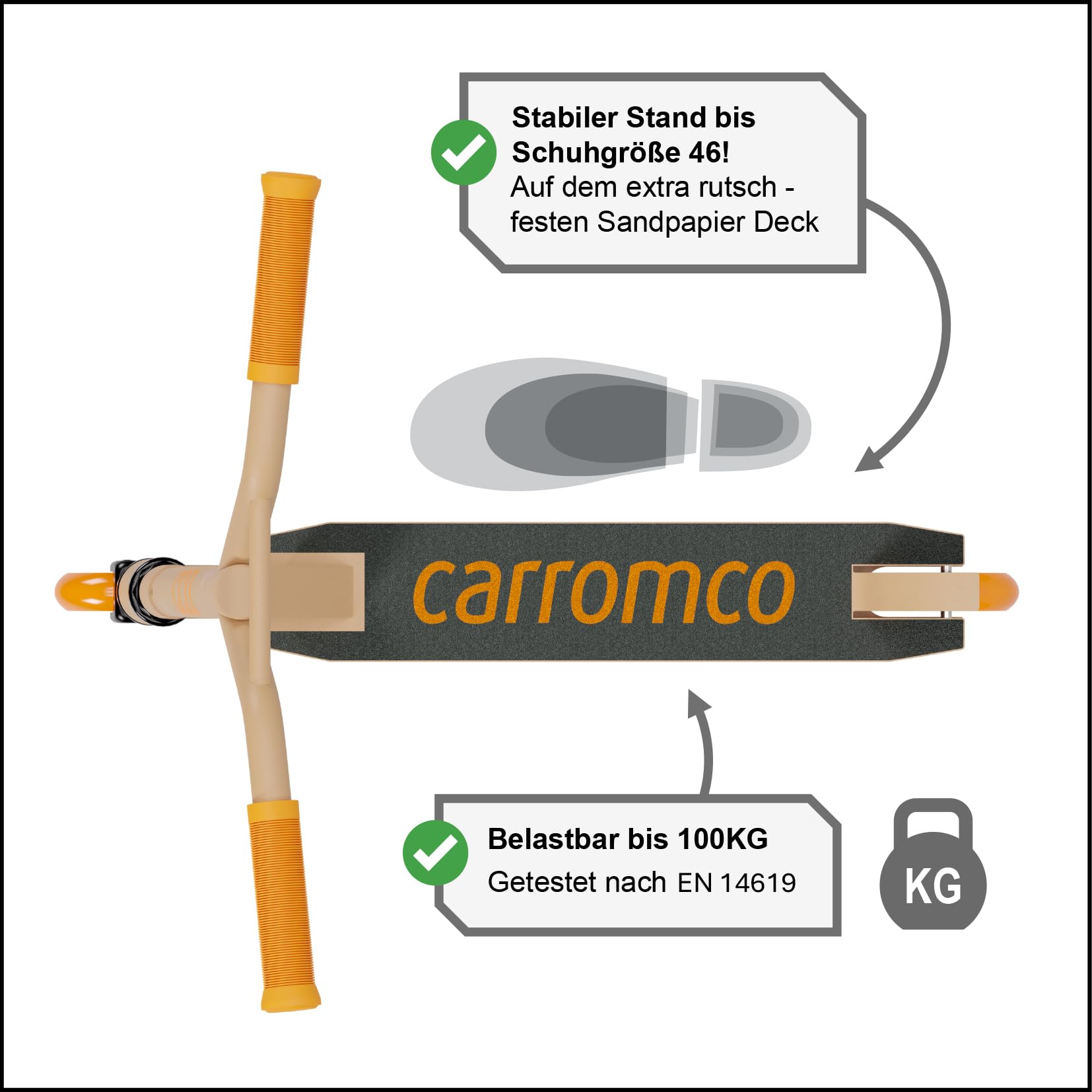 Carromco Highfly hulajnoga kaskaderska dla dzieci, hulajnoga dla dzieci, składana, łożyska ABEC-9, koła 100 mm, 4-krotna blokada kierownicy, maks. 100 kg | Hulajnoga dziecięca, składana, łożyska ABEC-9, koła 100 mm, 4-krotne zabezpieczenie kierownicy, mak