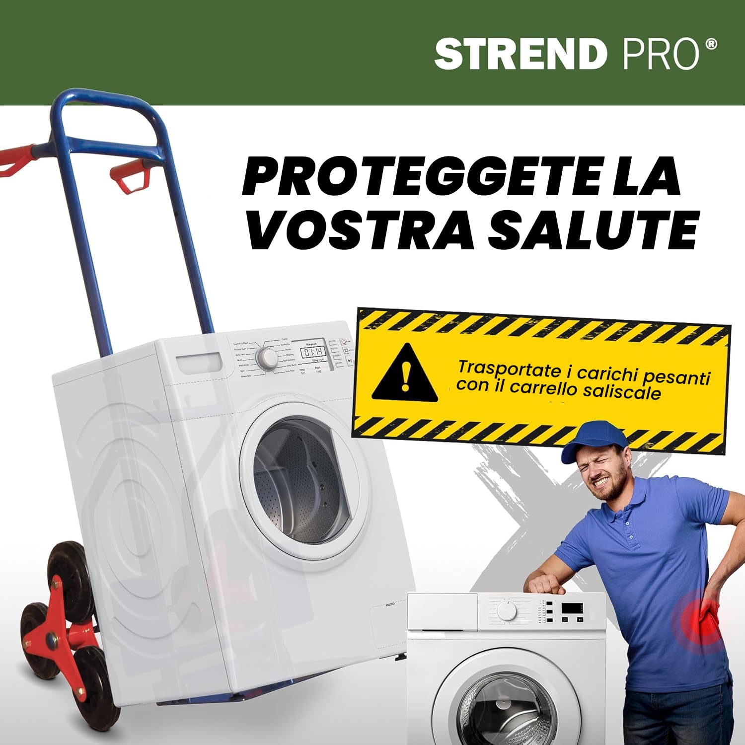 STREND PRO Carrello per Scale Pieghevole 200 kg | Carrello con Ruote per Scale | Piccolo Carrello Saliscale | Carrello Portapacchi per Scale | Aiuto al Trasporto per Lavatrici | Carello Porta Casse