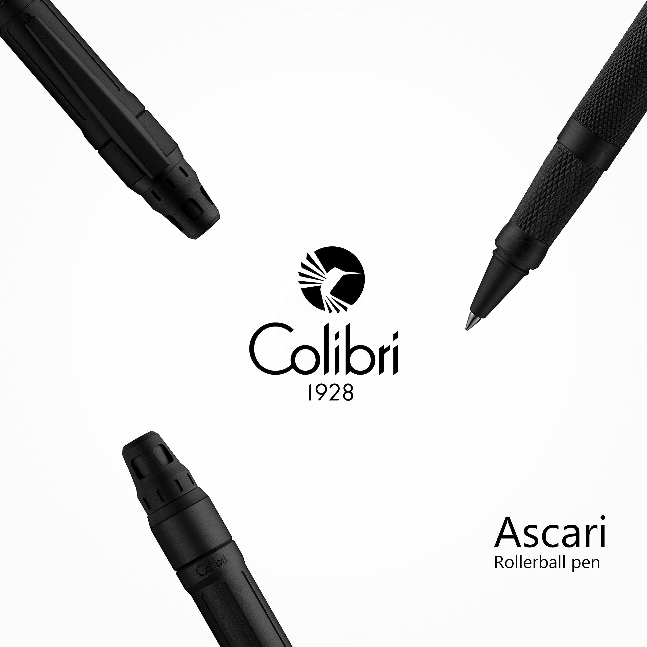 Colibri Penna Roller Ascari-Nero opaco con finitura zigrinata -Penna di lusso-Clip a molla-Viene fornita in una elegante confezione regalo-Adatta per uomini e donne.
