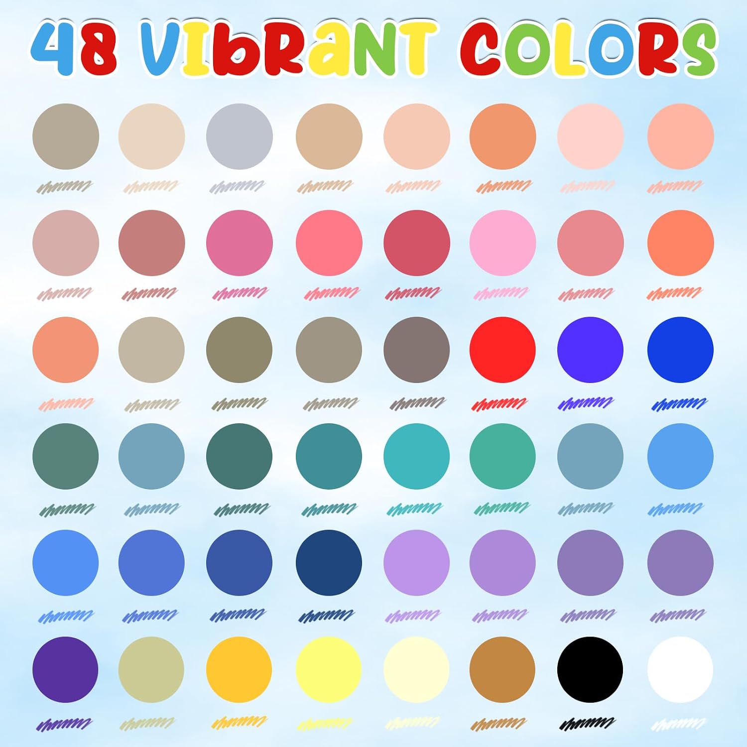 48 Colors Acrylic Paint Markers Brush Tip, Direct Ink Acrylic Markers Set with Brush Tip, Waterproof Paint Markers for Rock, Wood, Glass, Canvas, Ceramic, Fabric & DIY Crafts