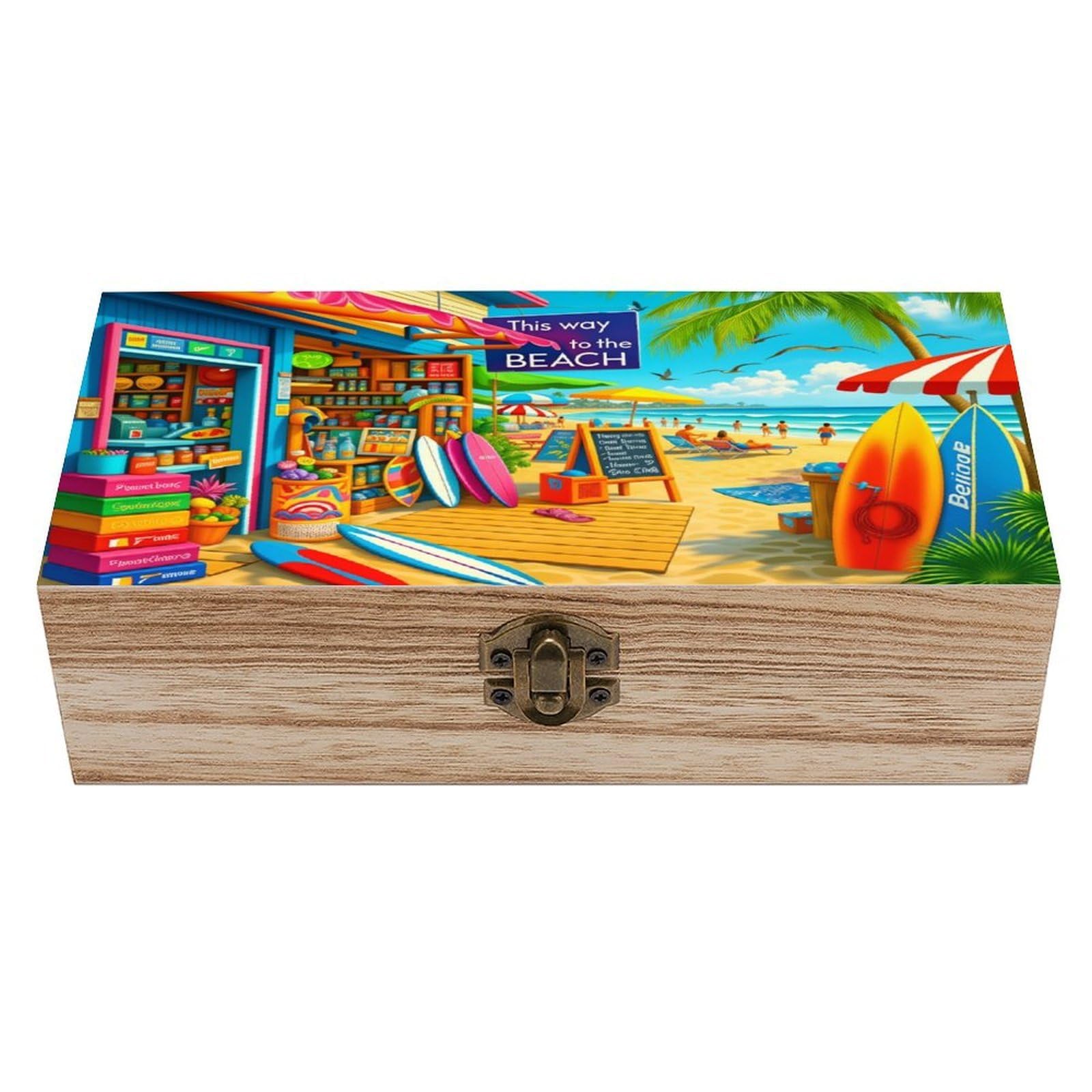 asbwuo Tropical Beach Travel Vintage Wooden Keepsake Box