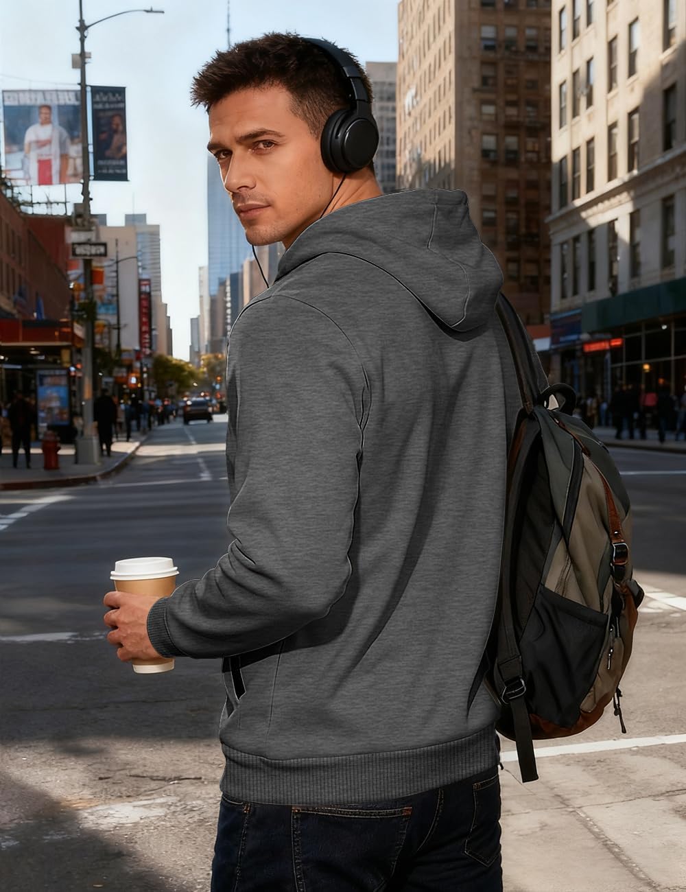 Mens Zip Up Hooded Sweatshirt Casual Coat Long Sleeve Hoodies Fashion Drawstring Sweatshirts with Pockets - Image 5