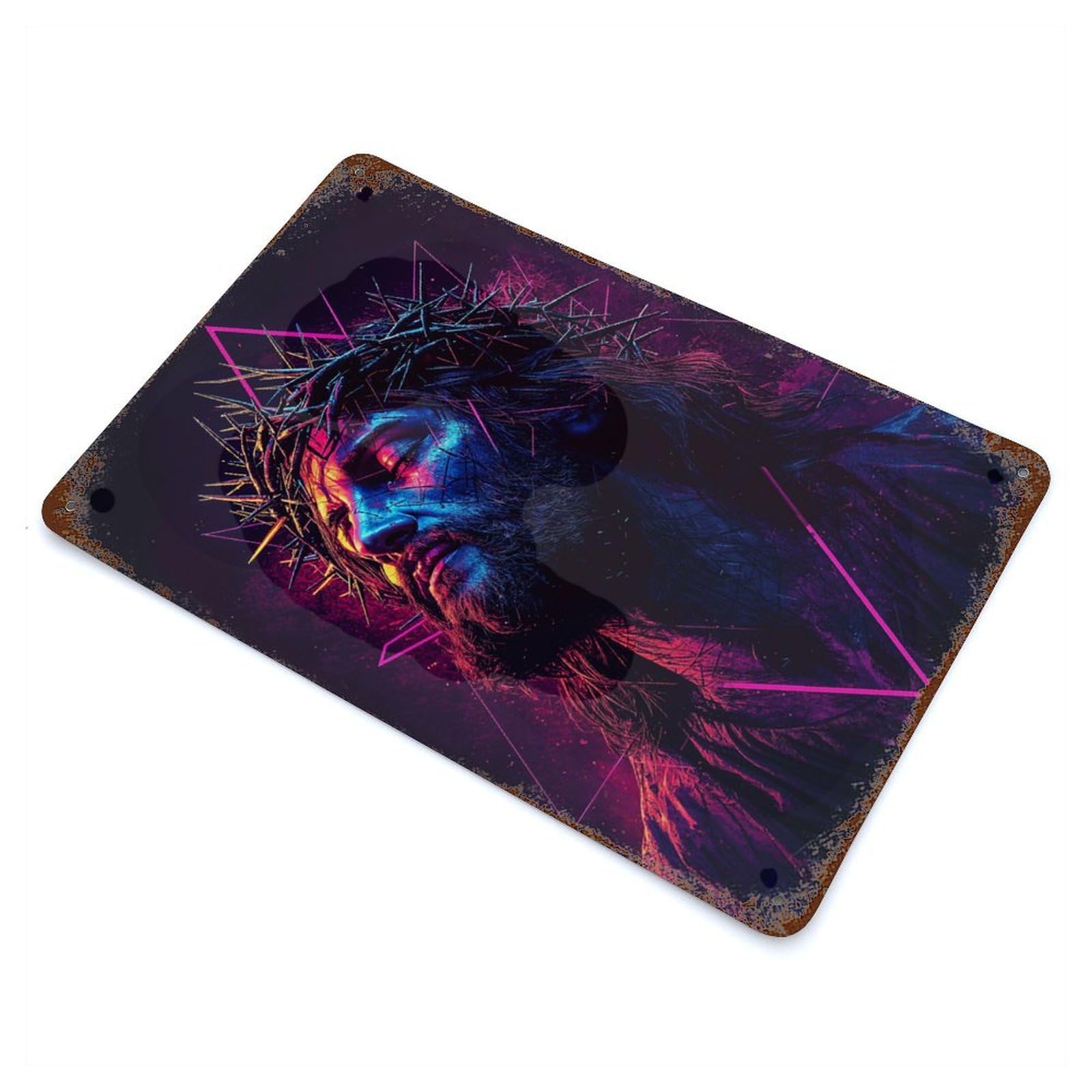 Retro Metal Sign with Jesus Christ Neon Art Design 11.8"x7.9", for Bistro, Counter And Cafe Decor, Shabby Chic Decor