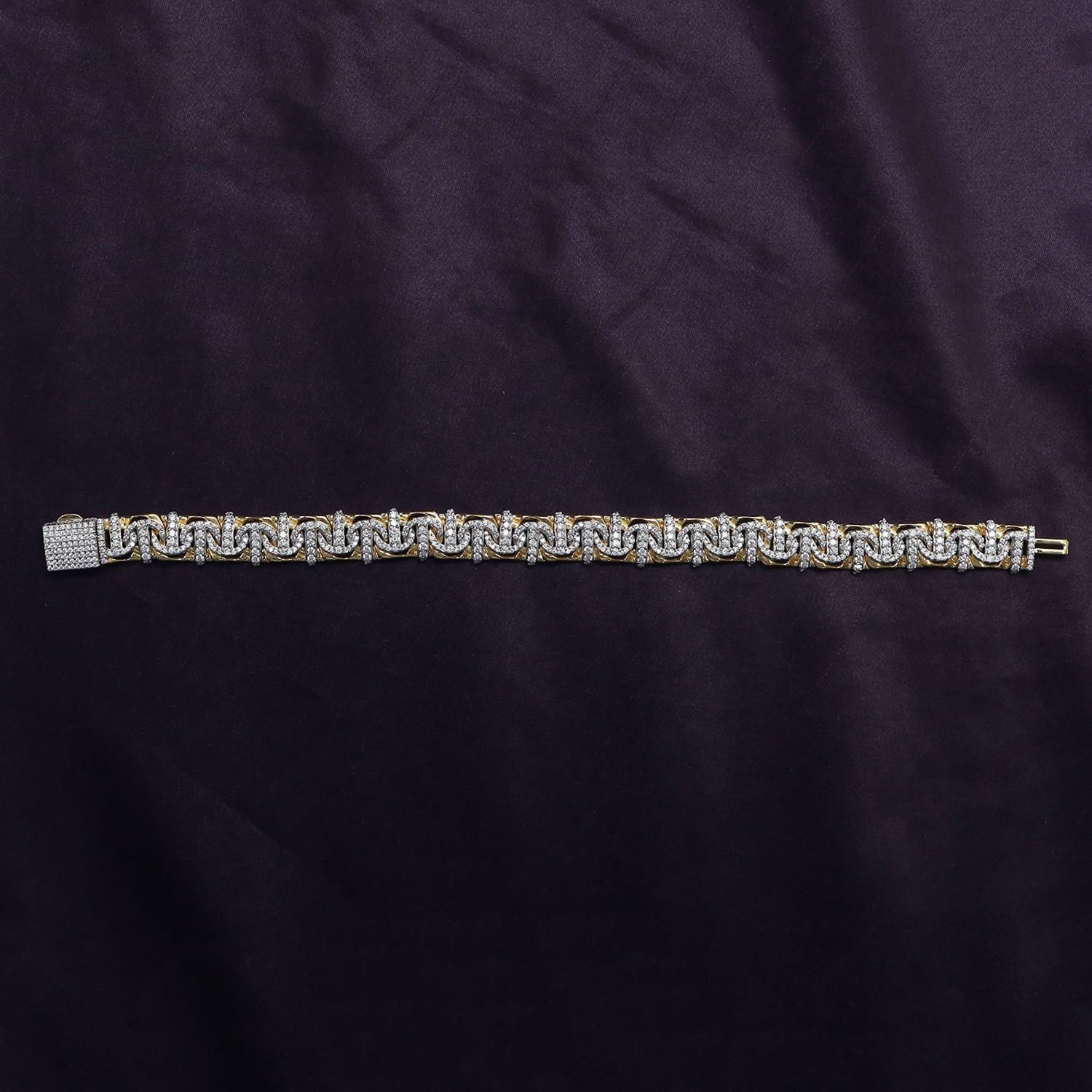 SAVEARTH DIAMONDS Round Cut Lab Created Moissanite Diamond 10MM Width Chino Miami Cuban Link Chain Bracelet For Men In 14k Gold Over 925 Sterling Silver (VVS1 Clarity, 4.70 Ct)