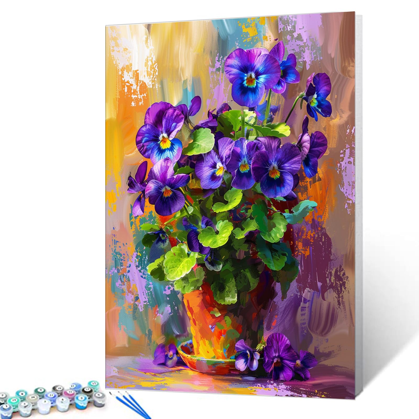 Tucocoo African Violet Paint by Number for Adults, Beginner Easy DIY Oil Painting Kits on Canvas with Brushes and Acrylic Pigment, Beautiful Flowers Picture for Home Decor 16x20 inch (Frameless)