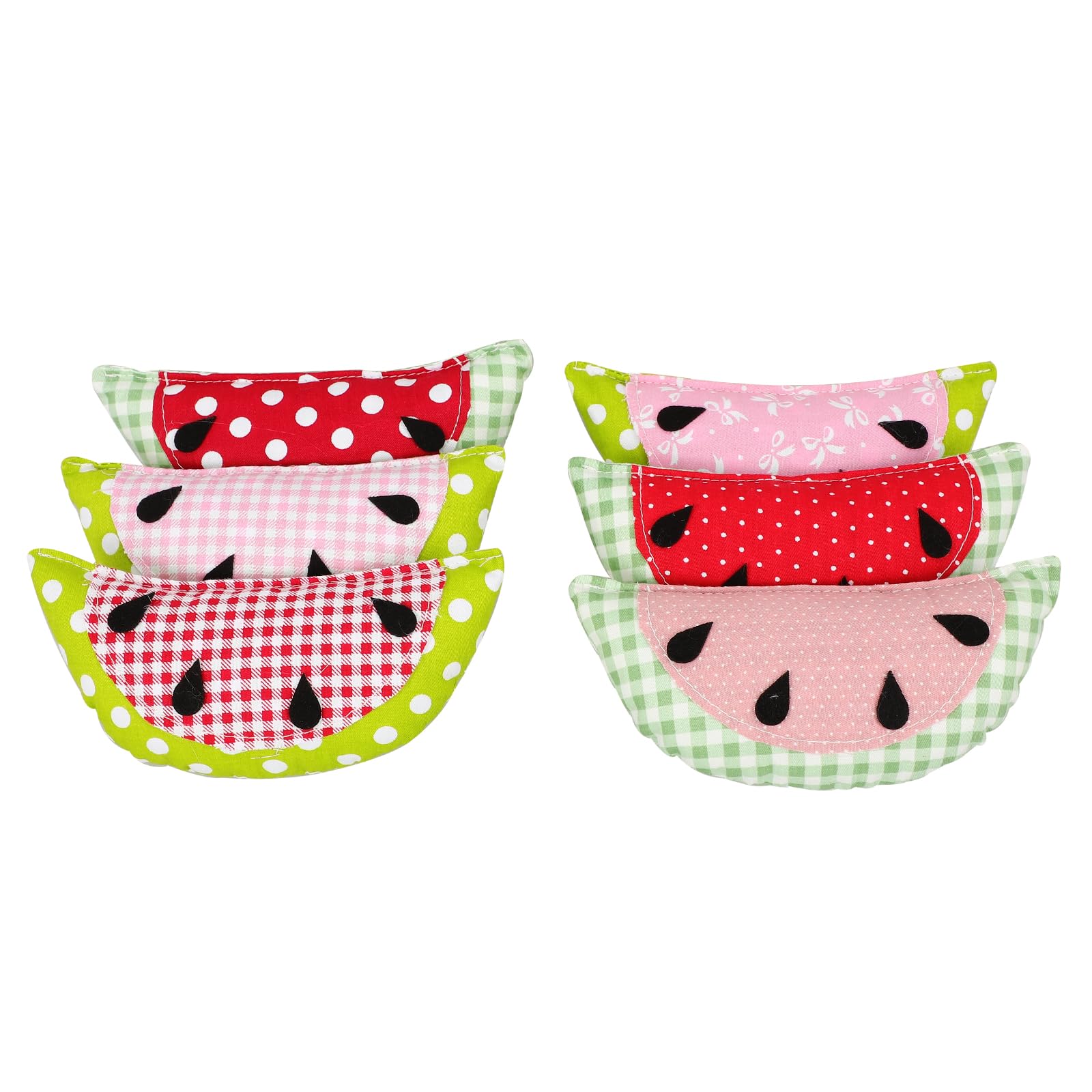 LOGOFUN 6Pcs Artificial Watermelon Ornaments Faux Fabric Watermelon Figurines Cloth Watermelon Chunks Shaped Decor for DIY Crafts Farmhouse Bowl Fillers Home Tiered Tray Decor