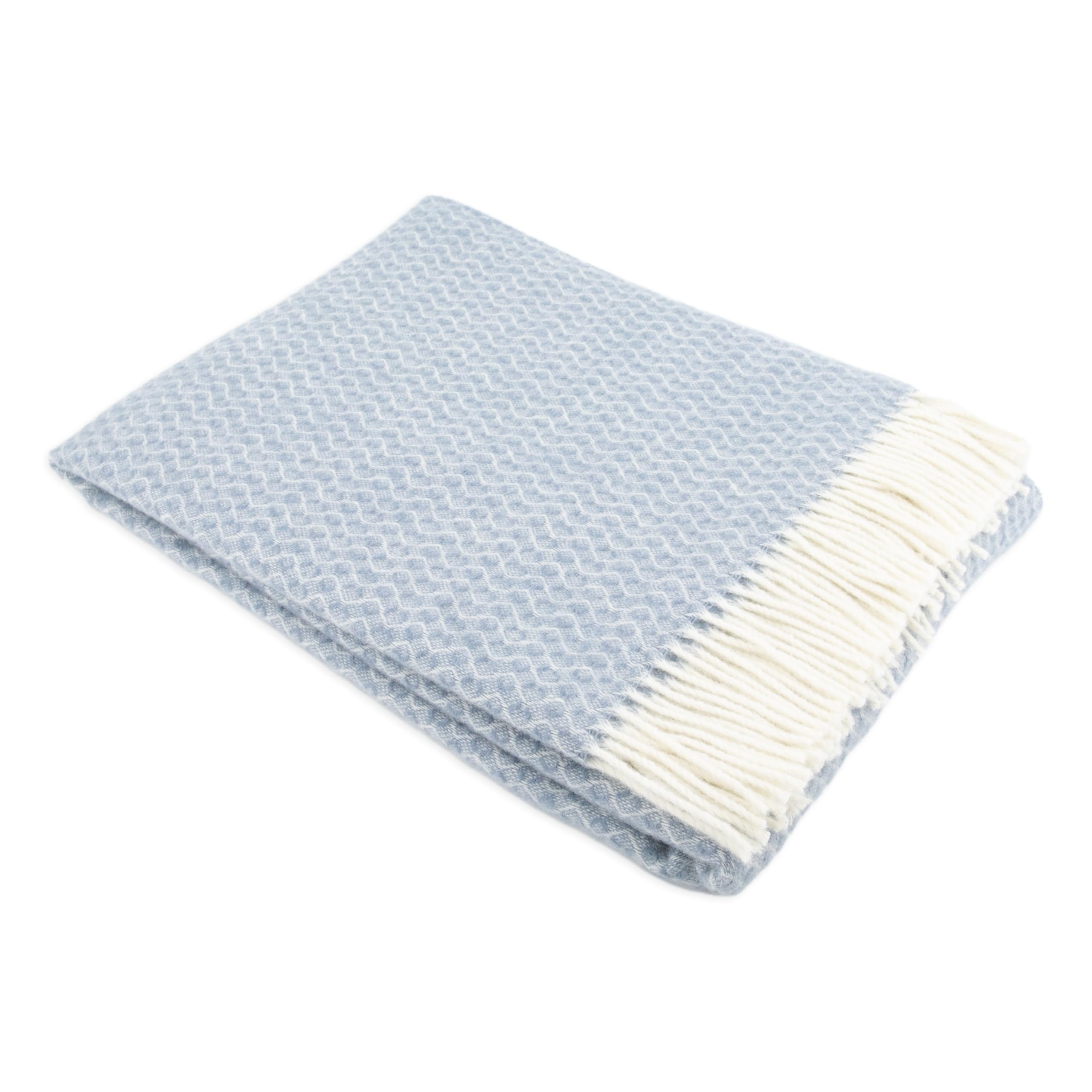 Simply Sheepskin Hoop Pattern Blue Wool Blanket - Wool Blanket - Jacquard Woven - New Zealand Wool Throw 140X200 Cm