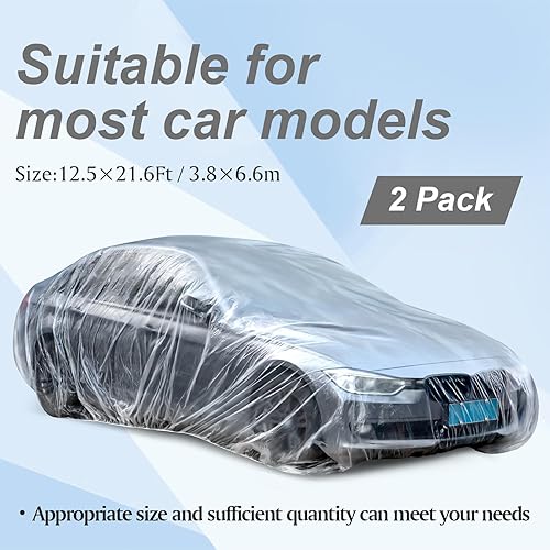 Miniatura 2 de BBTO Paquete de 50 fundas universales de plástico para automóvil con banda elástica, fundas transparentes desechables a granel de 12.5 x 21.6 pies,