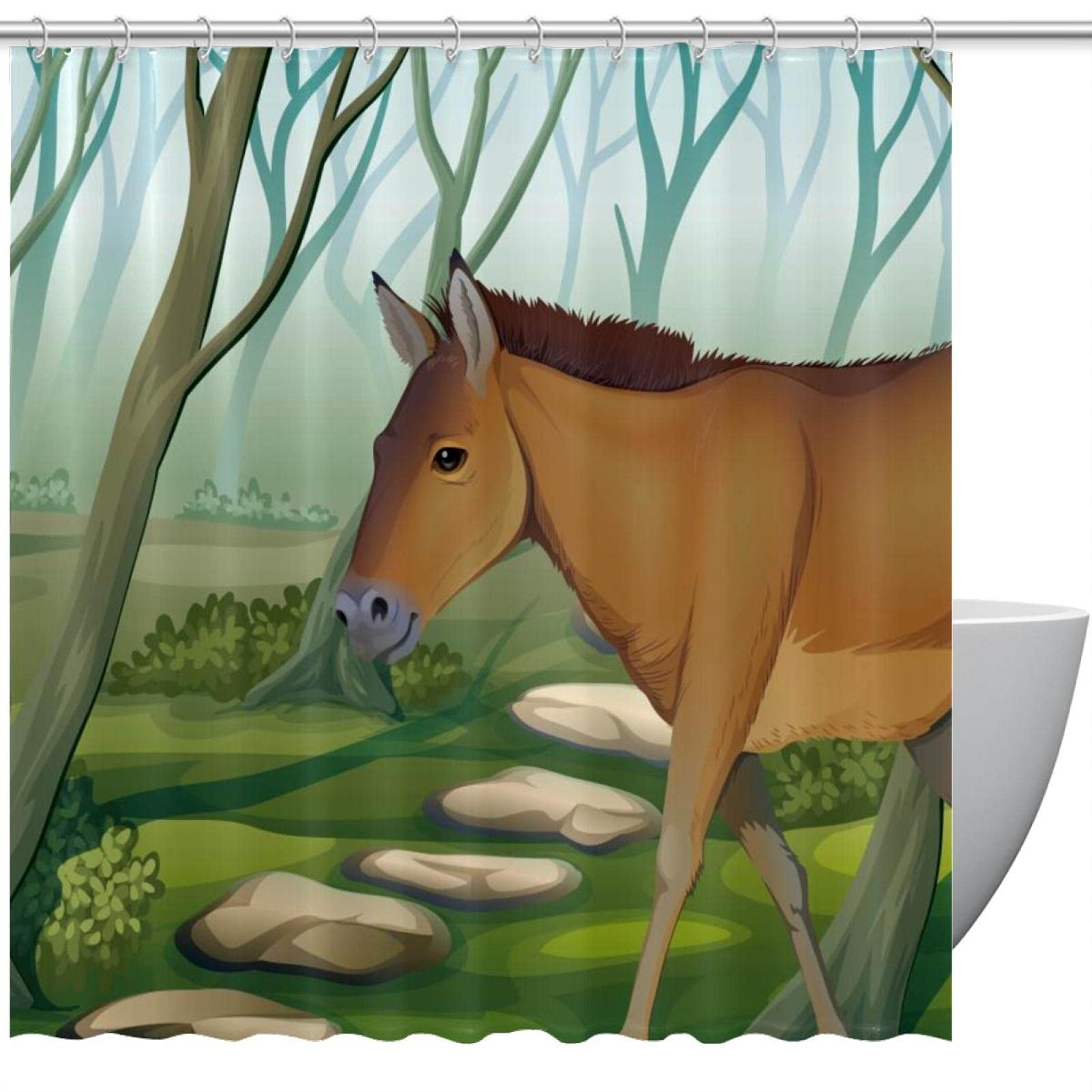 Rideau de douche cheval forêt de la jungle pour salle de bain nature