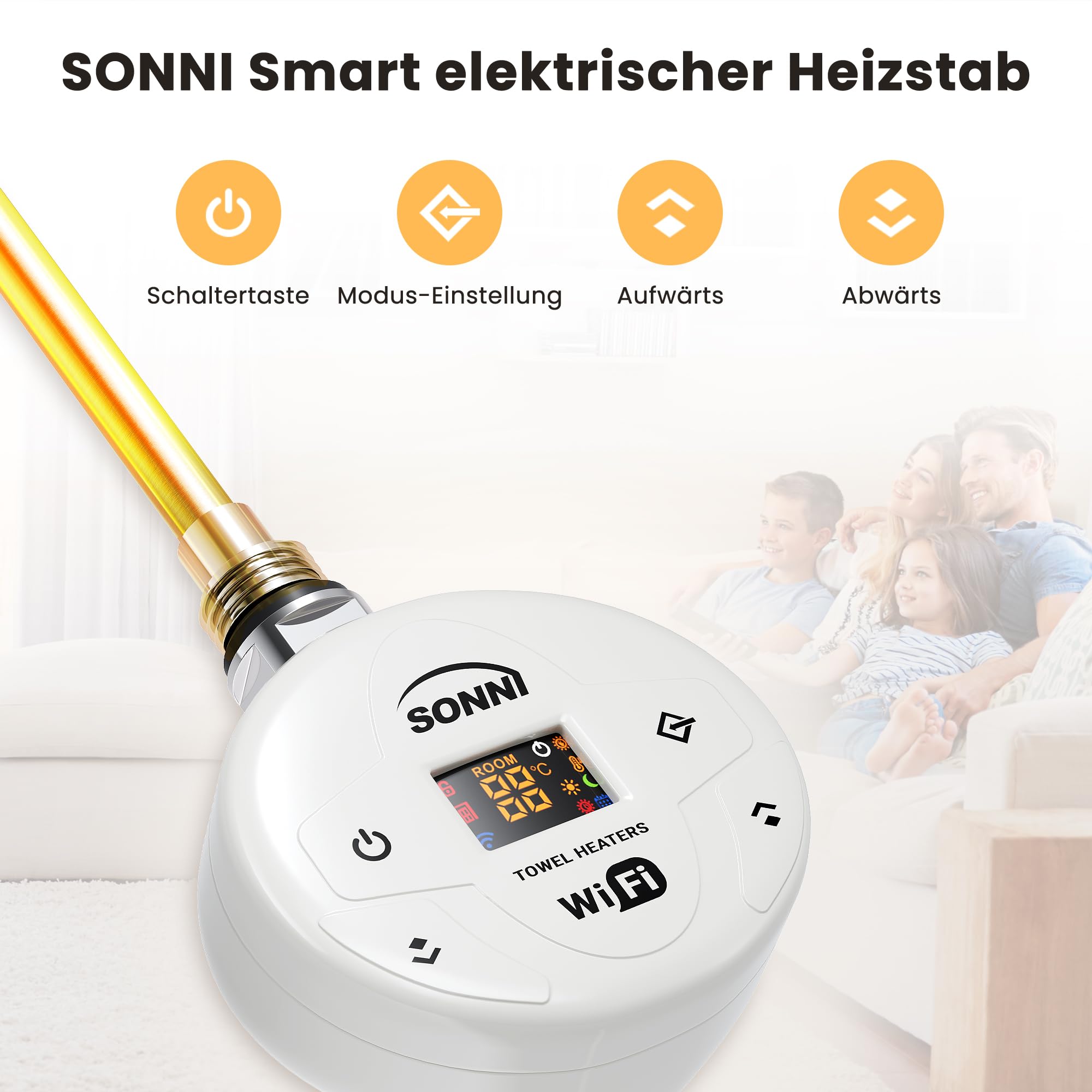 SONNI Scaldasalviette elettrico da bagno, 1000 x 500 mm, bianco, con barra riscaldante WiFi, 600 Watt, piatto, scaldasalviette elettrico, con elemento riscaldante intelligente per radiatori da bagno