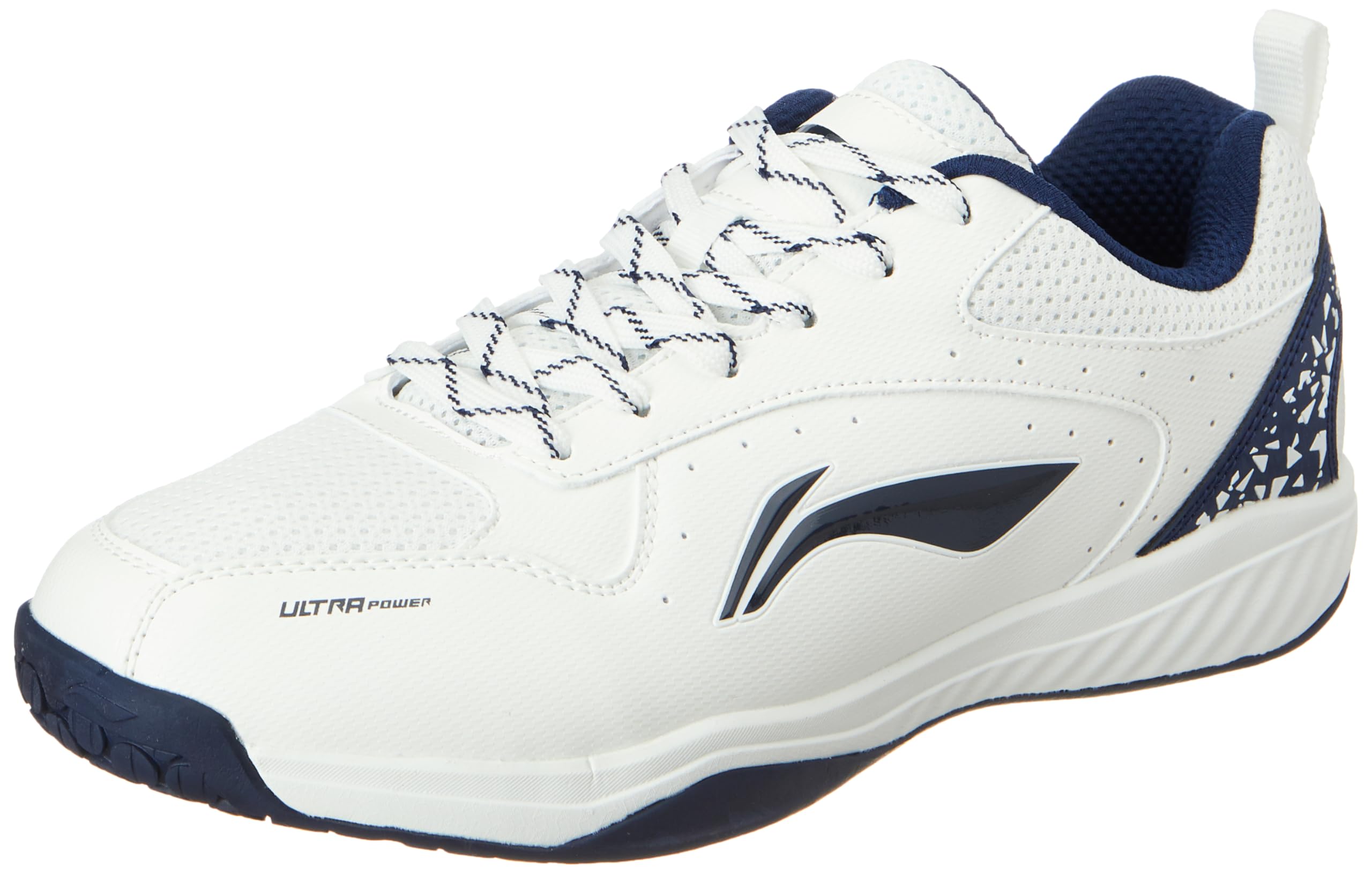 Li-NingUnisex-Adult Ultra Power Non-Marking Badminton Shoe|Indoor Sports|Stability Heel, Prototypical Sole, Lightweight Shoe (White/Navy,UK 8)