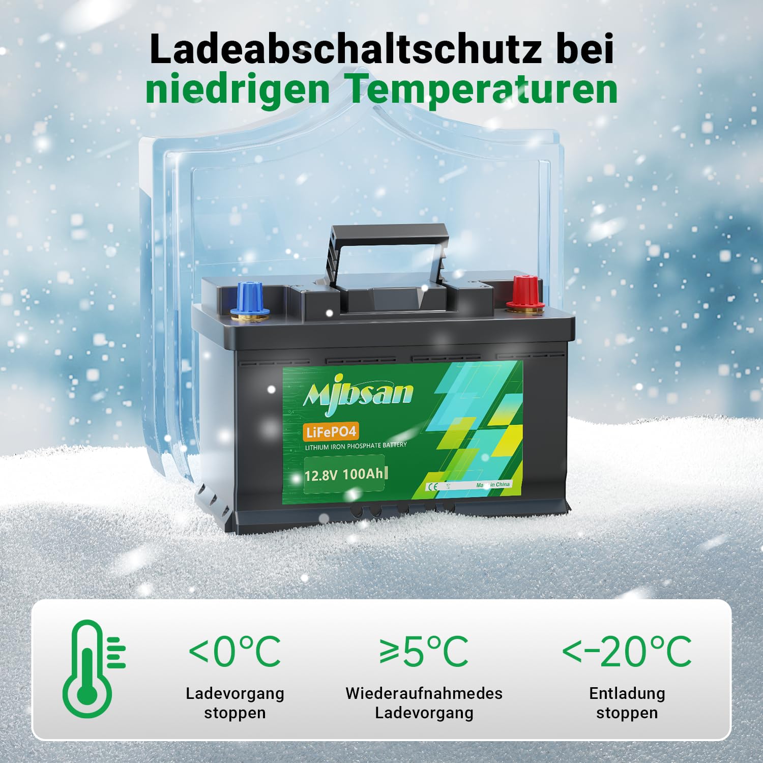 Mjbsan Akumulator Deep Cycle LiFePO4 12 V 100 Ah, 100 A BMS, 4000-8000 cykli, maks. moc 1280 W, idealny zamiennik akumulatorów kwasowo-ołowiowych do przyczep kempingowych, na kemping, do systemów