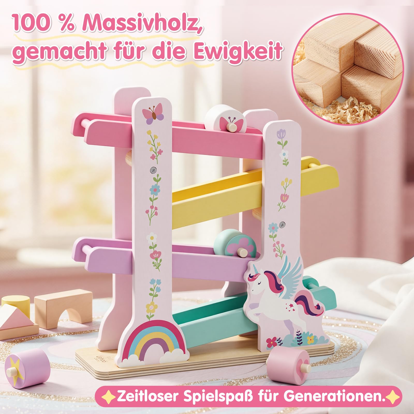 Lehoo Castle Kugelbahn Holz ab 1 Jahr, Einhorn Spielzeug ab 1 2 Jahre Mädchen, Holzspielzeug Baby, Geschenk 1 Jahr Mädchen