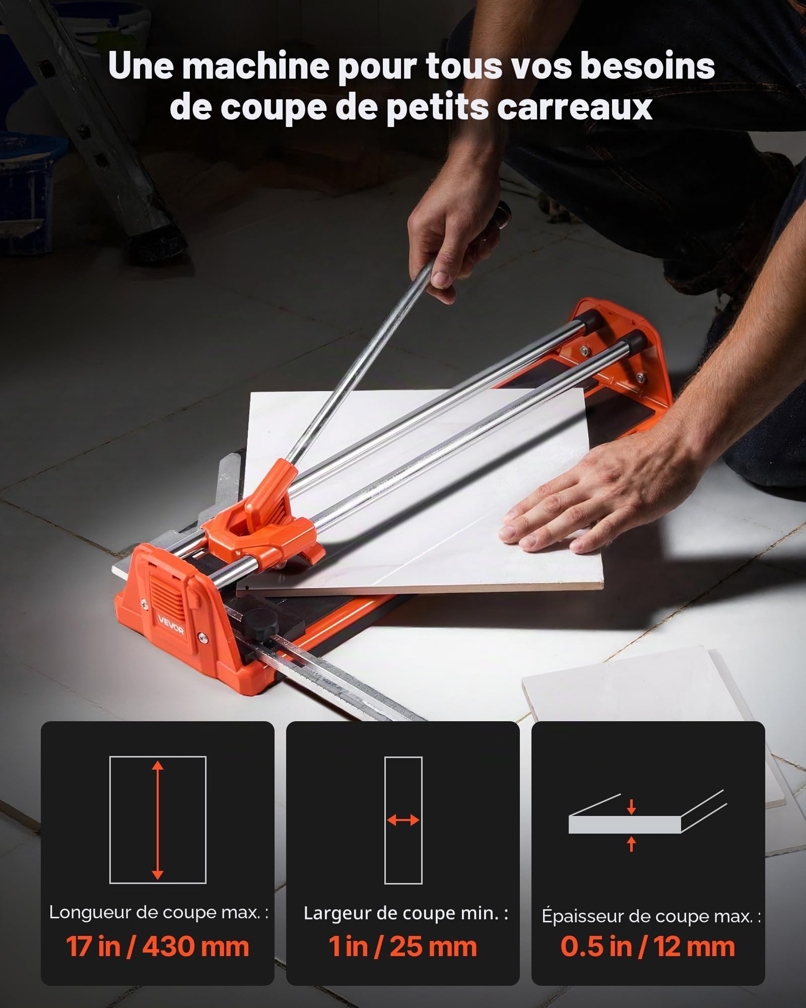 VEVOR Coupe Carreaux Manuel 400 mm Coupe Carrelage Mural et Poli et Céramique, Double Rail, avec Molette en Carbure Tungstène, Poignée Antidérapante, Découpe Précise, pour Professionnels, Débutants