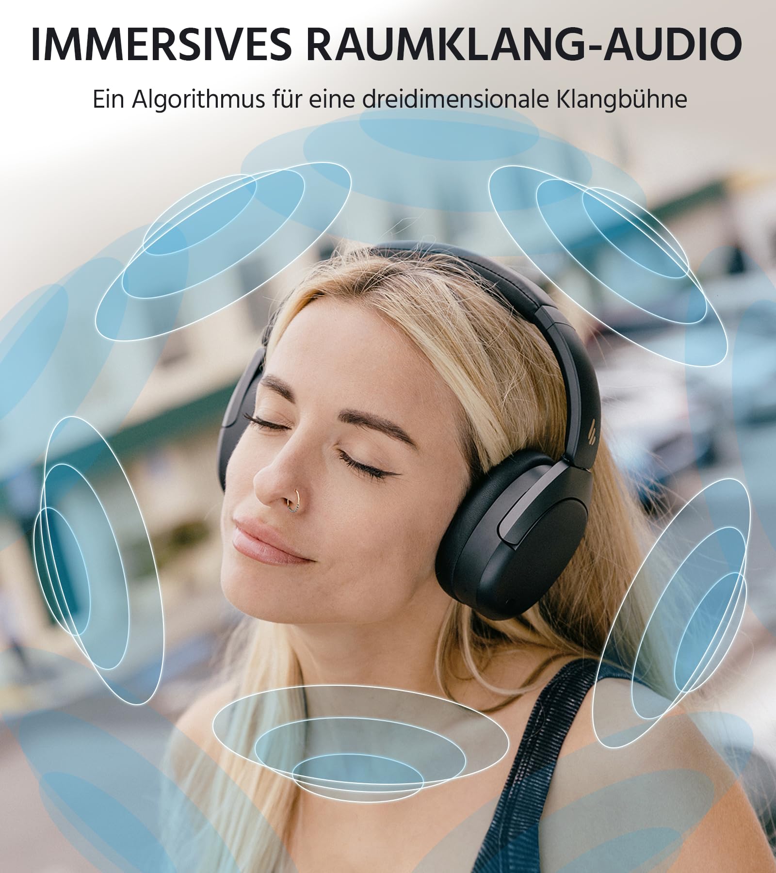 Edifier W830NB Wireless Over Ear Kopfhörer mit -45dB ANC, 94Std. AKKU, LDAC Hi-Res Sound, Spatial Audio, Schnellladung, Bluetooth V5.4 - Schwarz