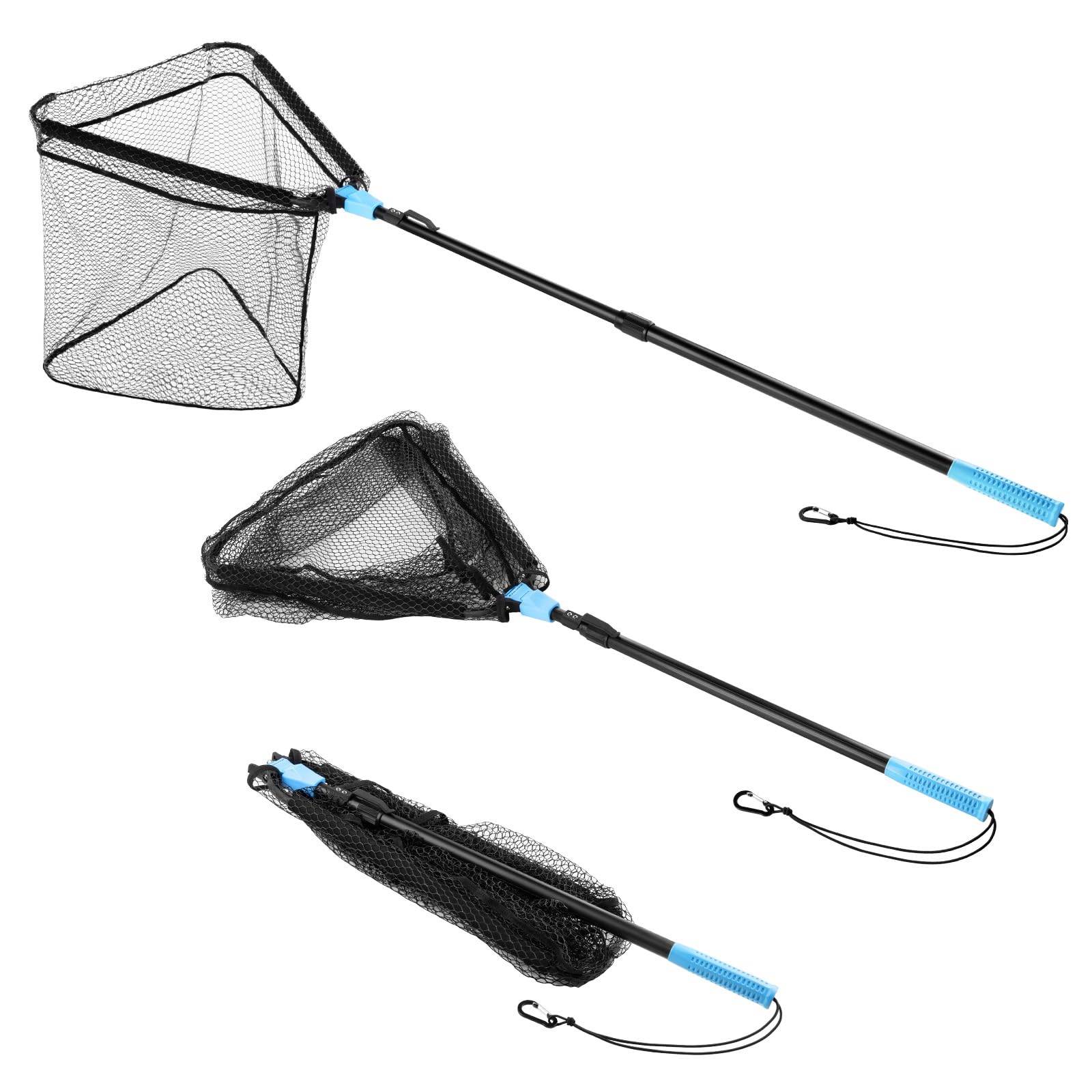 Calamus Red de Pesca Triangular, Plegable, Ligera y Fuerte con Mango de elastómero Antideslizante, cordón elástico Integrado y Clip para cinturón, Dos Opciones de Red