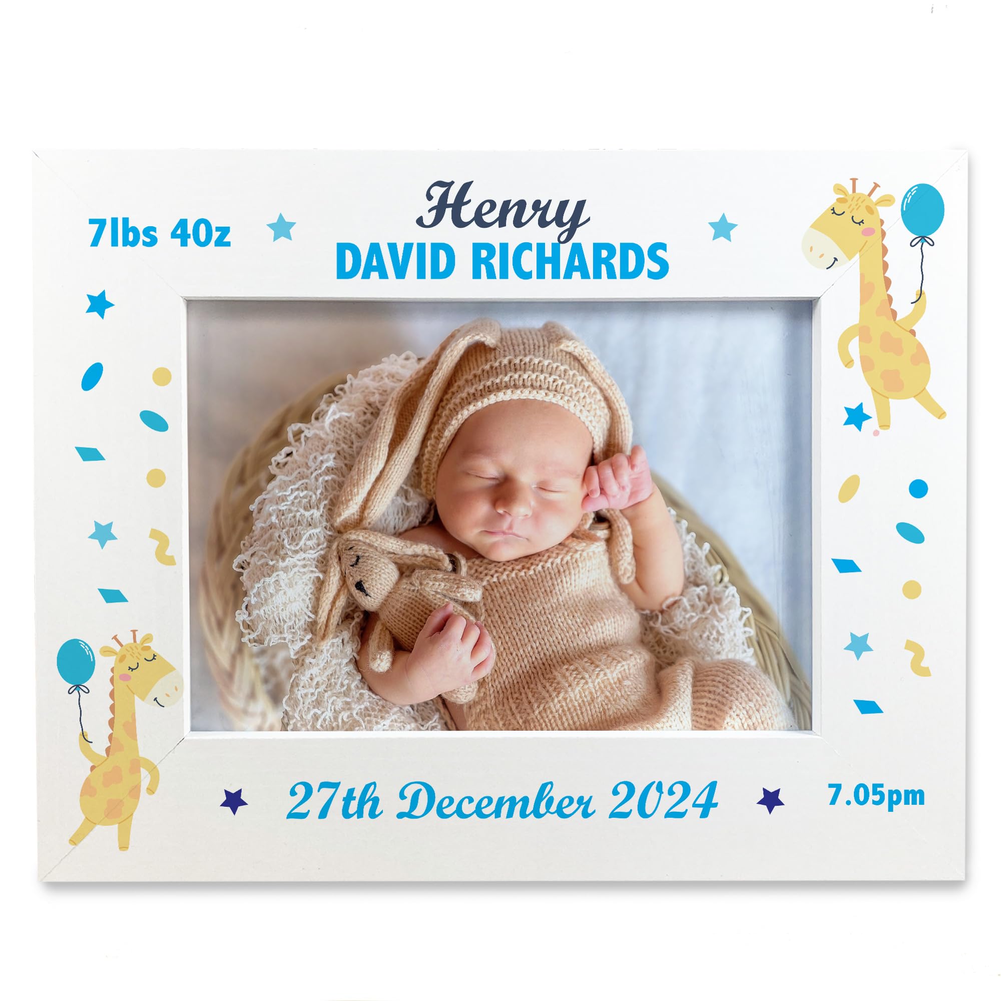 Red Ocean Personalised Newborn Baby Boy Keepsake Gifts Personalised Birth Details Frame Wooden 7x5 Baby Photo Frame New Mum and Dad Gifts New Baby Gifts Baby Boy Keepsake Gifts
