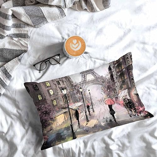 Miniatura 7 de Mugod Funda de almohada romántica de la calle Francia lluviosa Eiffel, fundas de cojín decorativas para exteriores, sofá de 20 x 30 pulgadas