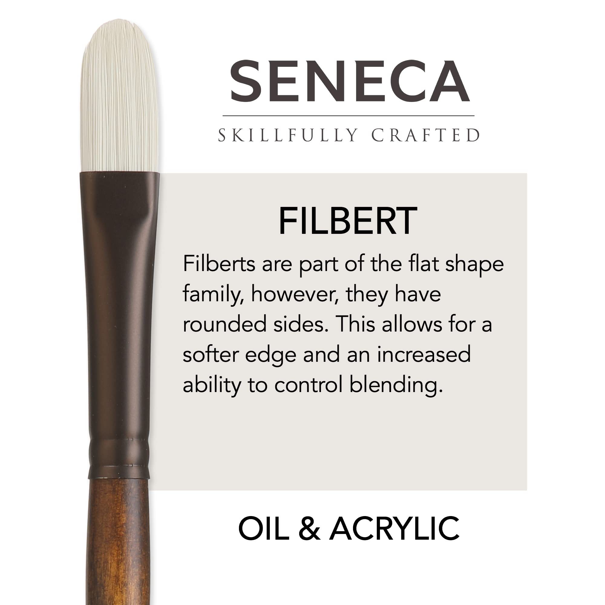 Seneca Artist Brushes by Willow Wolfe, pennello professionale con setole sintetiche per acrilico, olio e olio miscelabile con acqua, serie 1700, 00 Filbert