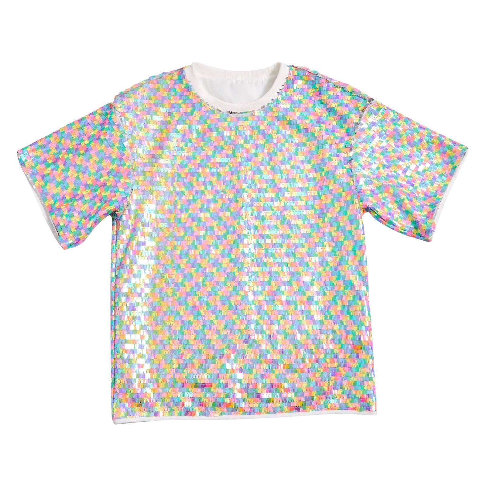 Camiseta De Manga Corta con Cuello Y Lentejuelas Camisas Mujer Grandes Camisetas Tallas Tops Deportivos Larga Ropa Elegante Fiesta Talla Grande Top Tunica Blanca Blusas Camisa