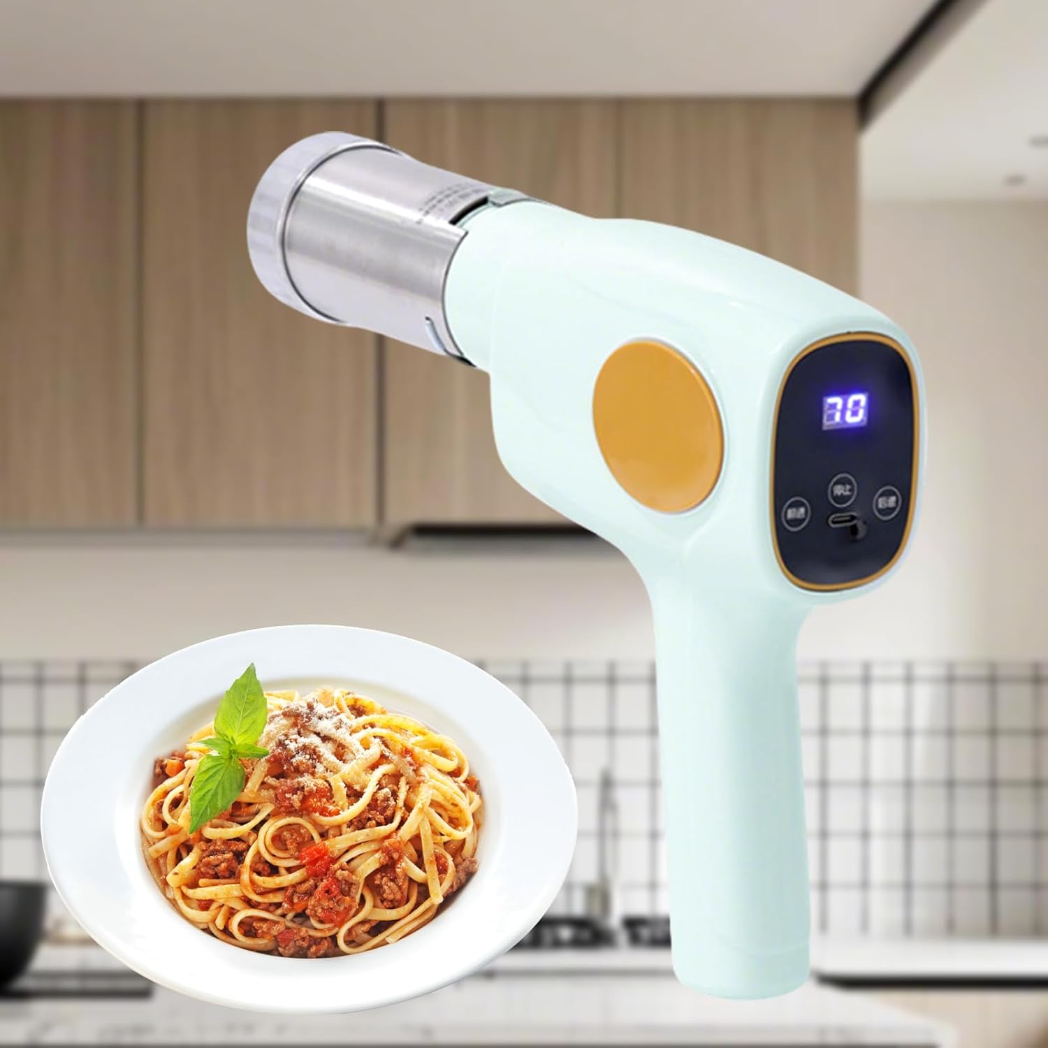 Handheld Electric Pasta Maker,5-in-1 Cordless Pasta Maker Machine, Pasta Maker, Automatic Noodle Maker with Shaping Molds and Cutter,Green