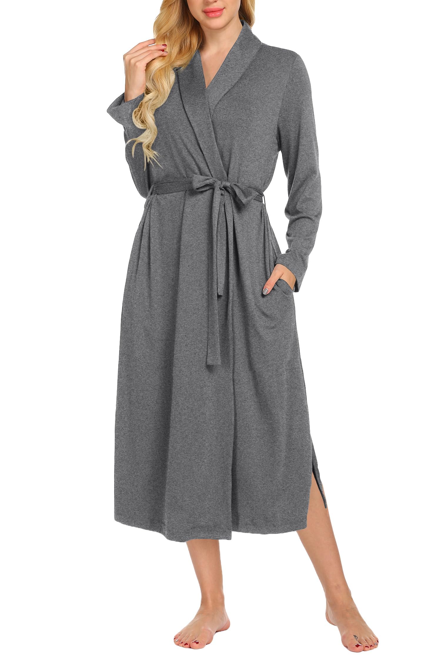 EkouaerRobes for Women Long Sleeve Knit Kimono Bathrobe Soft Lightweight Loungewear Ladies Cotton Sleepwear