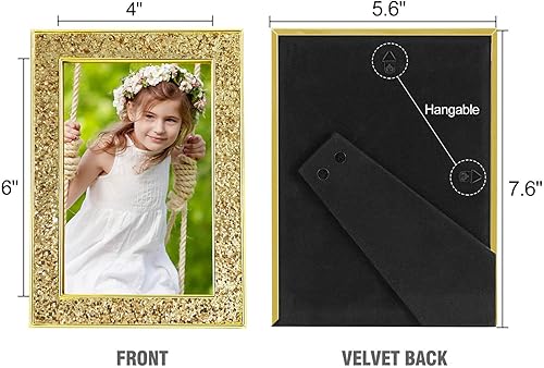 Vista 45 de Portarretratos de 5 x 7 pulgadas con purpurina, marcos de fotos negros de 5 x 7 pulgadas con cristal real HD, para pared o mesa, regalo de boda