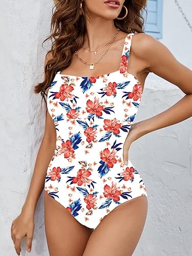 Vista 7 de MOLYBELL Traje de baño básico de una pieza para mujer, traje de baño deportivo floral