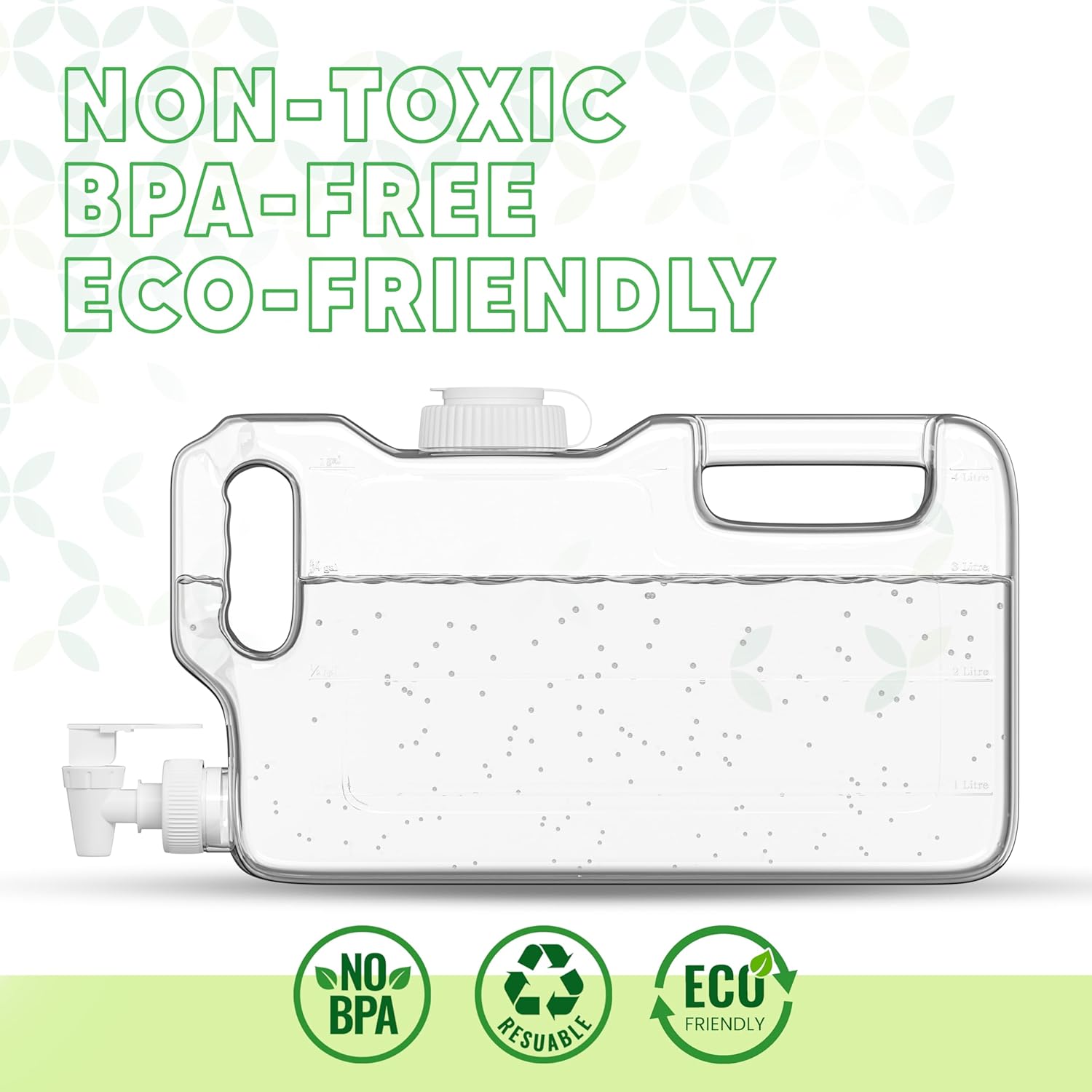 Refrigerator Water Dispenser 1.1 Gallon Bottle with 2 Spigots - BPA Free Plastic Slim Water Jug with Spout Leak Proof | Refillable Fridge Water Container, Convenient Handles (Clear) - Image 9