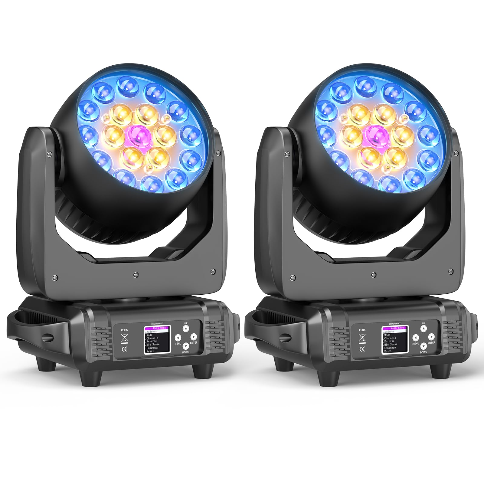 2 Unità 19x15W Teste Mobili LED Beam Wash Zoom Effetto di Luce Discoteca Proiettori di Scena RGBW 4 in 1 per la Festa Musicale Sala da Ballo Discoteca Matrimonio