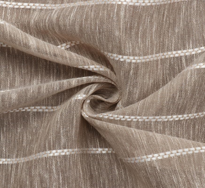 Image of Exporthub Sheer Linen Cotton Curtains for Window 6 Feet Set of 2, Brown - Light Filtering Breathable Fabric Drapes for Living Room & Bedroom (EHSPR053 64)