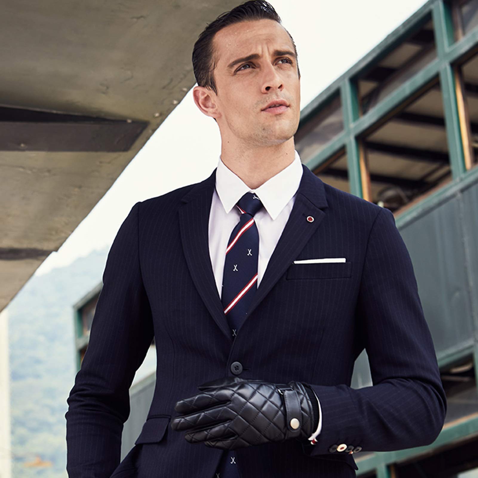 Axdwfd Guanti degli Uomini di Inverno, Touch Screen Gloves All'aperto Antivento di Guida, con Fodera in Pile (Color : Black, Size : S)
