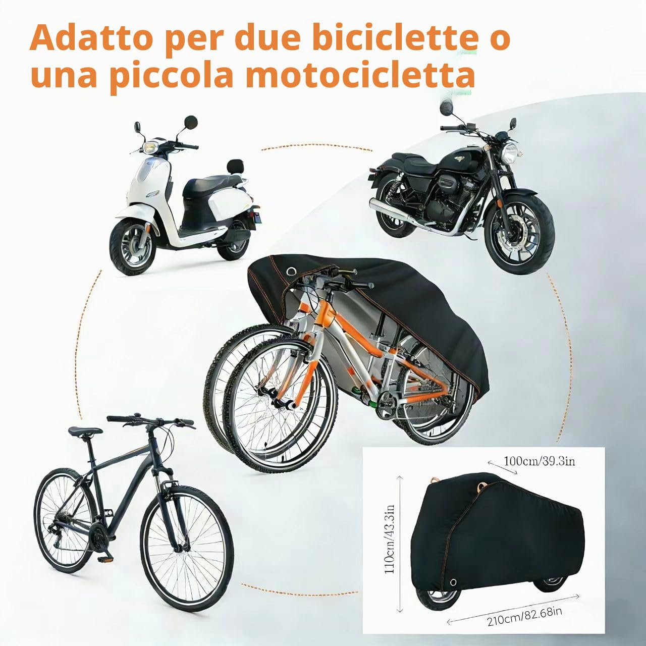 Telo Copri Bicicletta Da Esterno,500D Oxford Telo Copri Bicicletta Impermeabile,210x110x100cm,Copribici Telo Protettivo Antipioggia Con Fori Di Blocco e Custodi,Per Corsa/MTB/Elettrica/Moto