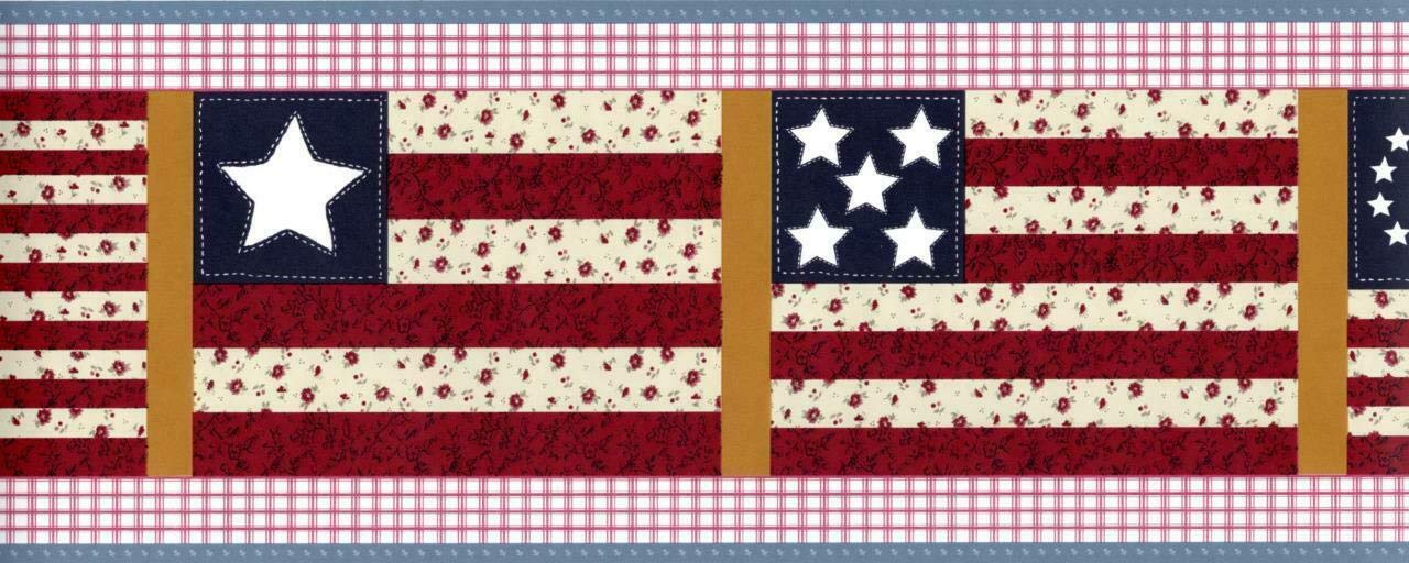SeabrookCountry Gingham Rose Stars Spangled Patriotic Wallpaper Border, Red/Blue
