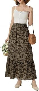 GRECERELLE Women Summer Maxi Skirts Long High Waist Ladies Casual Elastic A-Line Boho Skirt with Pockets for Women Uk, Beach, Dating