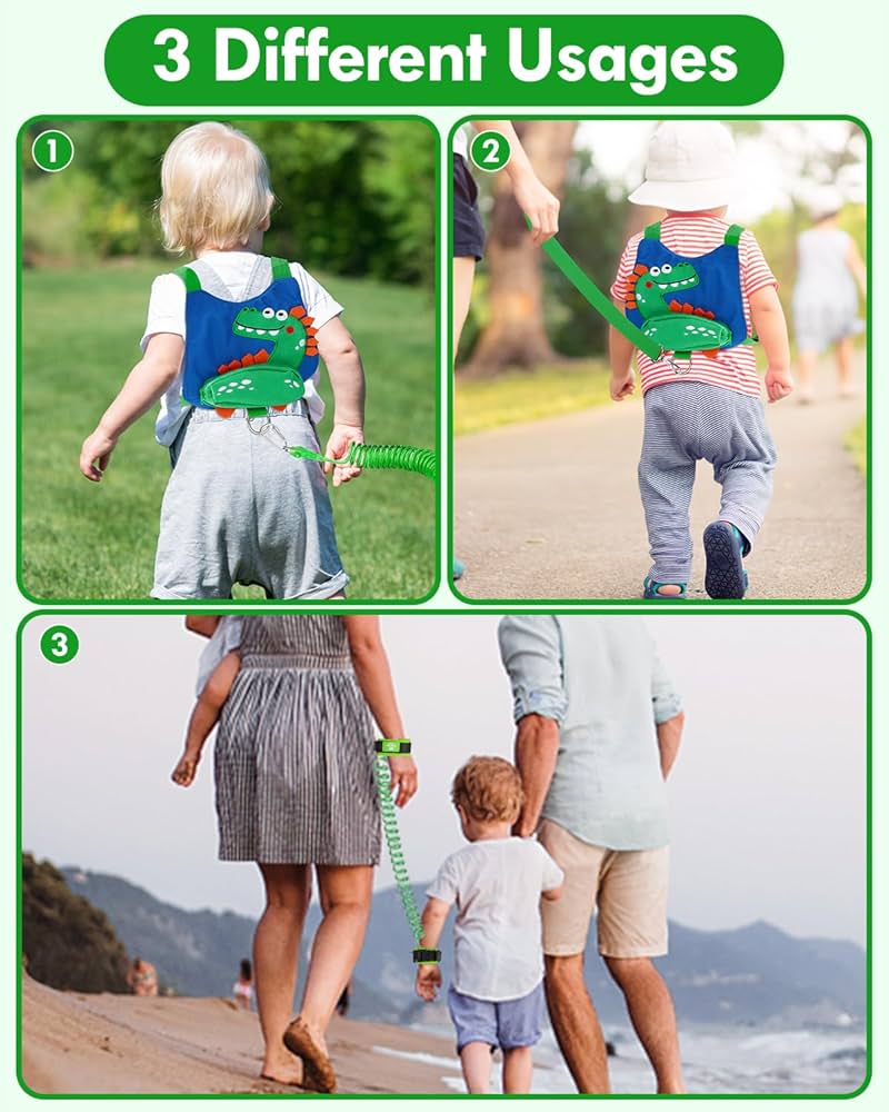 Lehoo Castle Baby Reins, 4 In 1 Toddler Reins For Walking 1-3 Years With Anti Lost Wrist Link, Reins For Toddlers Boys Girls With Safety Harness - Dinosaur Blue
