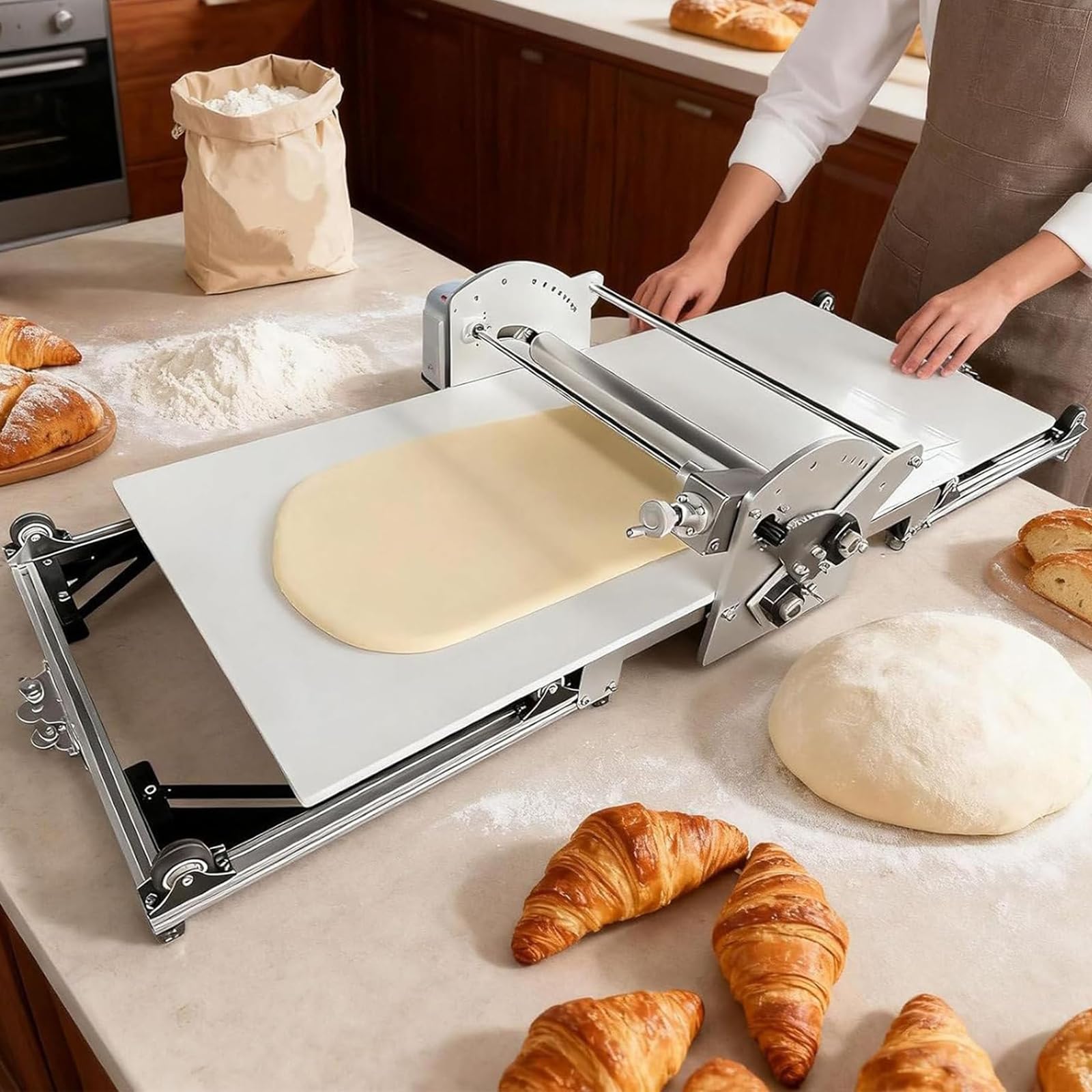 Teigausrollmaschine Elektrisch Für Blätterteig, Professionelle Teigausrollmaschine Pizza Für Zuhause Kommerziell, Automatischer Teigroller Dough Sheeter Machine, Einstellbare Teigdicke 2-30mm