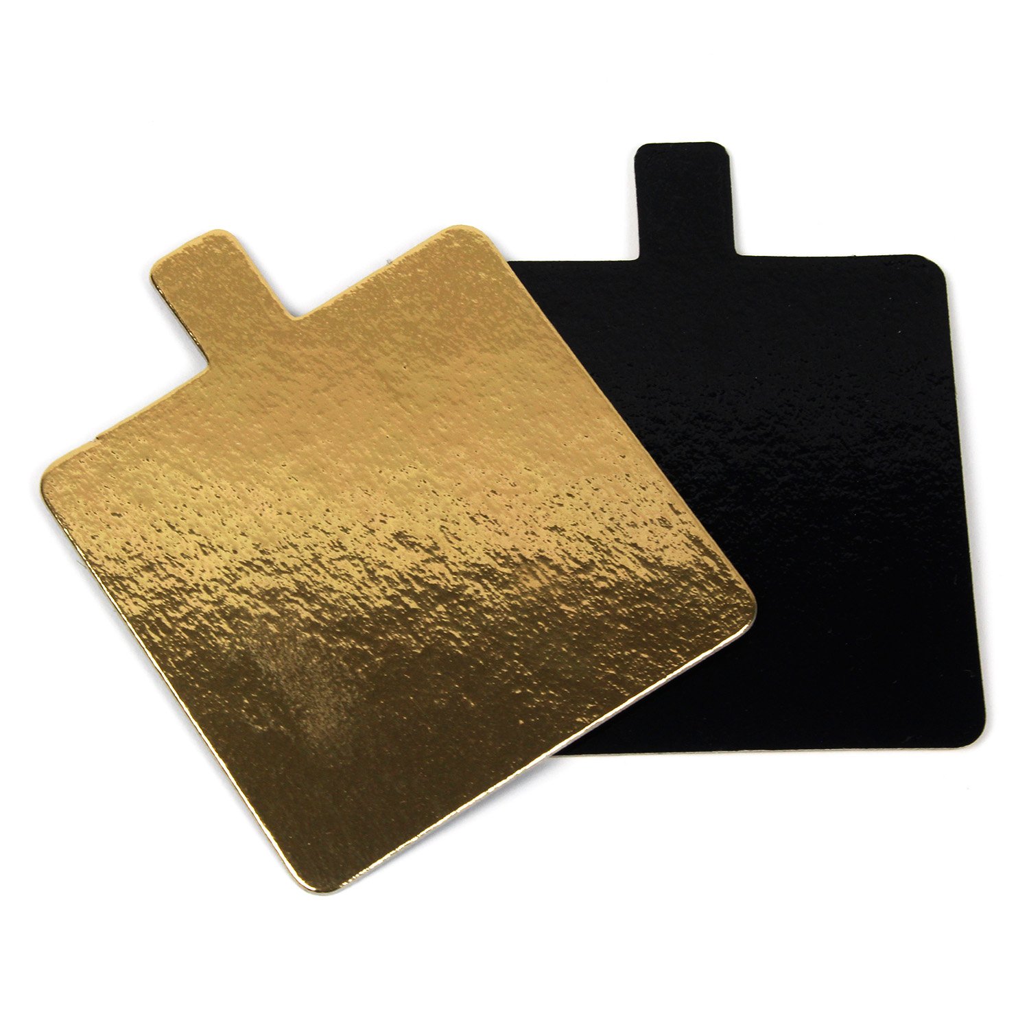 Square Pastry Board with Tab, 3-1/8 Inch x 3-1/8 Inch - Pack of 200 (Gold and Black)