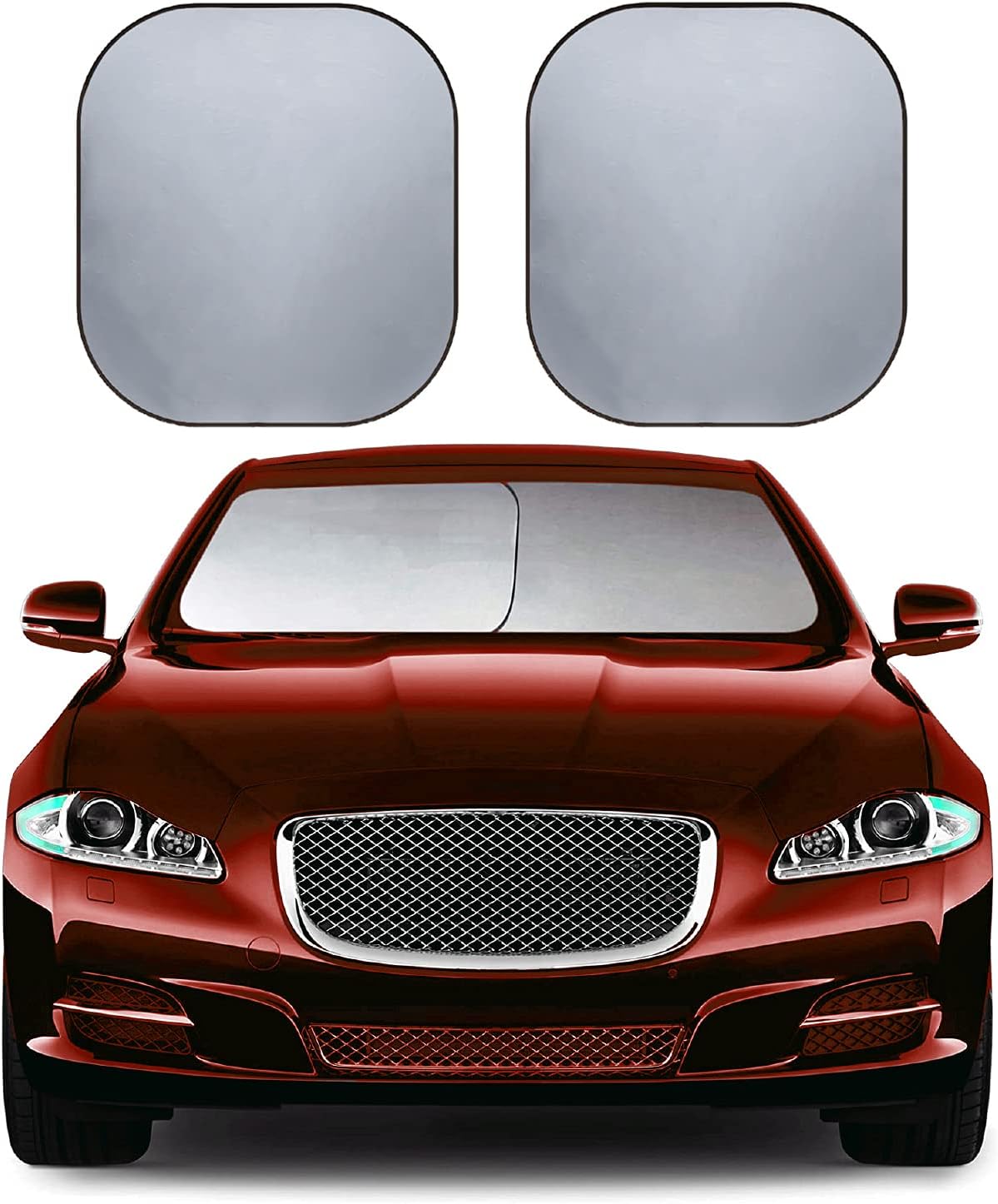 JUSTTOP Windshield Sun Shade 2-Piece Foldable Car Front Window Sunshade , 210T Coated Silver Coth Reflective Polyester Material(Large 32.5x36in)