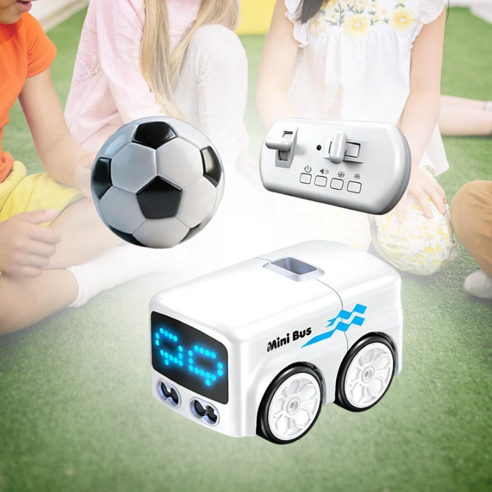 Toy Modellino Mini Autobus Radiocomando Sensore modalità Segui Traccia Musica Ricaricabile in Pp per Ragazzi Ragazze Uso Interno, Bianco