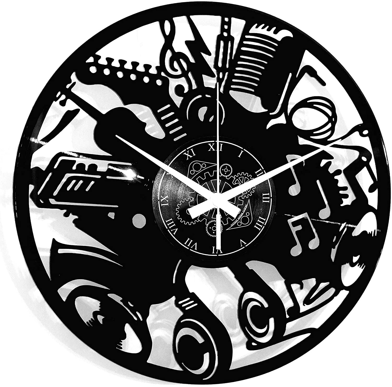 Instant Karma Clocks | Musical Instruments Wall Clock | Guitar, Headphones & Notes Design | Silent Quartz Movement | Perfect for Musicians, DJs and Studio Decor