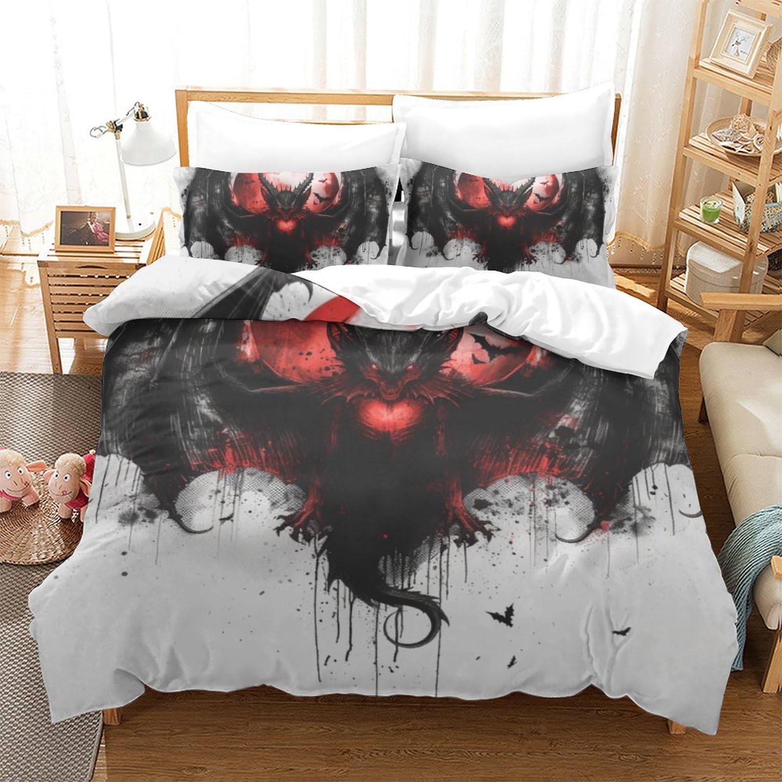 Housse de couette tête de mort 220x240 cm avec 2 taies d'oreiller