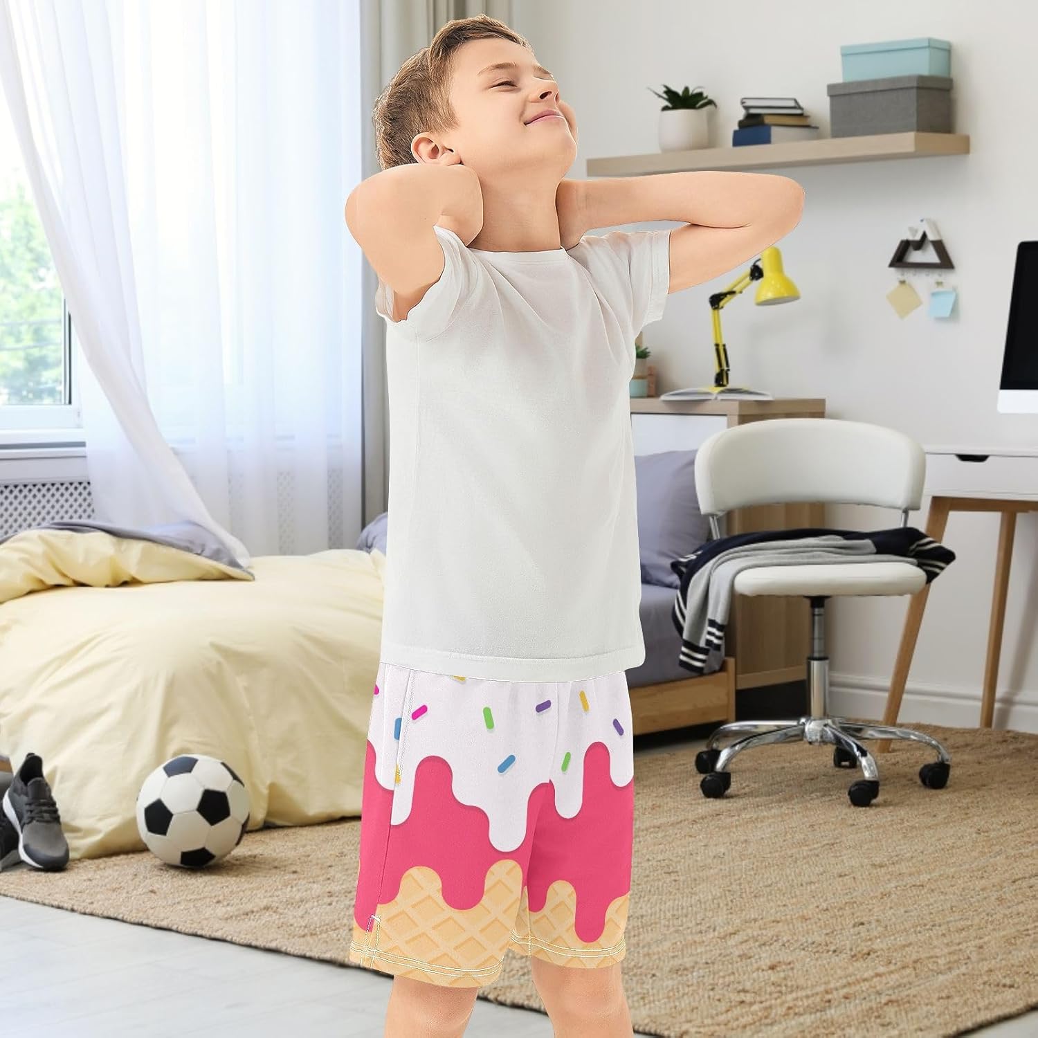 Boys Casual Shorts, Elastic Waist Athletic Gym Shorts with Pockets for Active Kids 7-15Y - Image 3