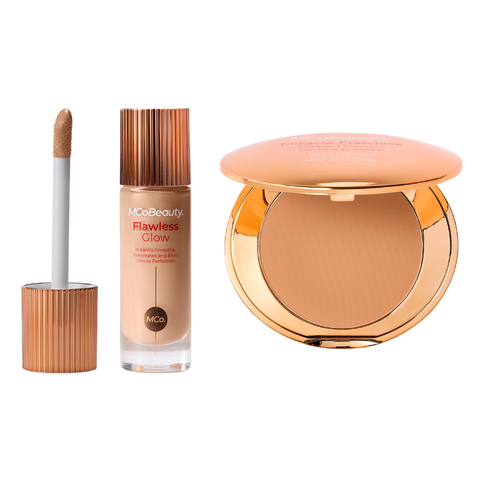 MCoBeauty Flawless Glow Skin Filter & Pressed Powder Set - Warm | Radiant Base Duo, Lit-From-Within Luminosity, Soft-Focus Matte, Squalane, Vitamin E & Rose Flower, Vegan & Cruelty Free