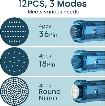 12Pcs Replacement Cartridges for Dr. Pen M8S A11 A9 A8S - (4x18Pin, 4x36Pin, 4xRound Nano) - Anti-backflow Microneedling Pen Tips Variety Pack - Home Use Beauty Accessories