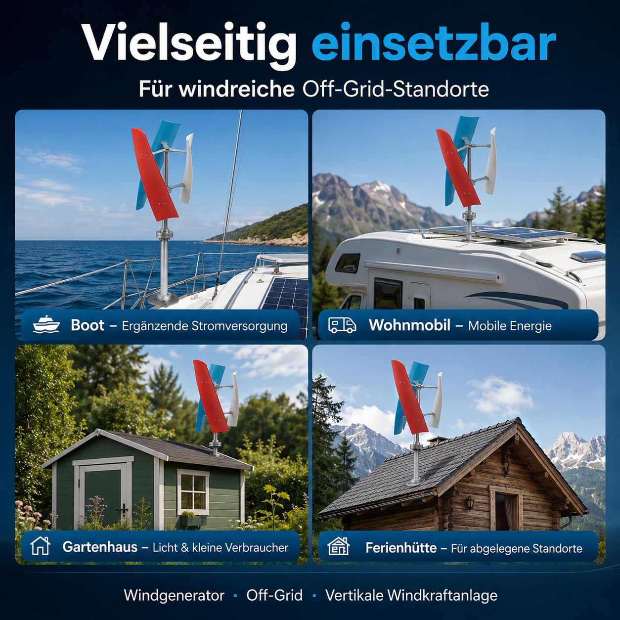400W Vertikale Windkraftanlage Komplettset – 12V Windgenerator mit MPPT-Regler, extrem leise & Startwind ab 1,3 m/s für Garten, Boot, Wohnmobil