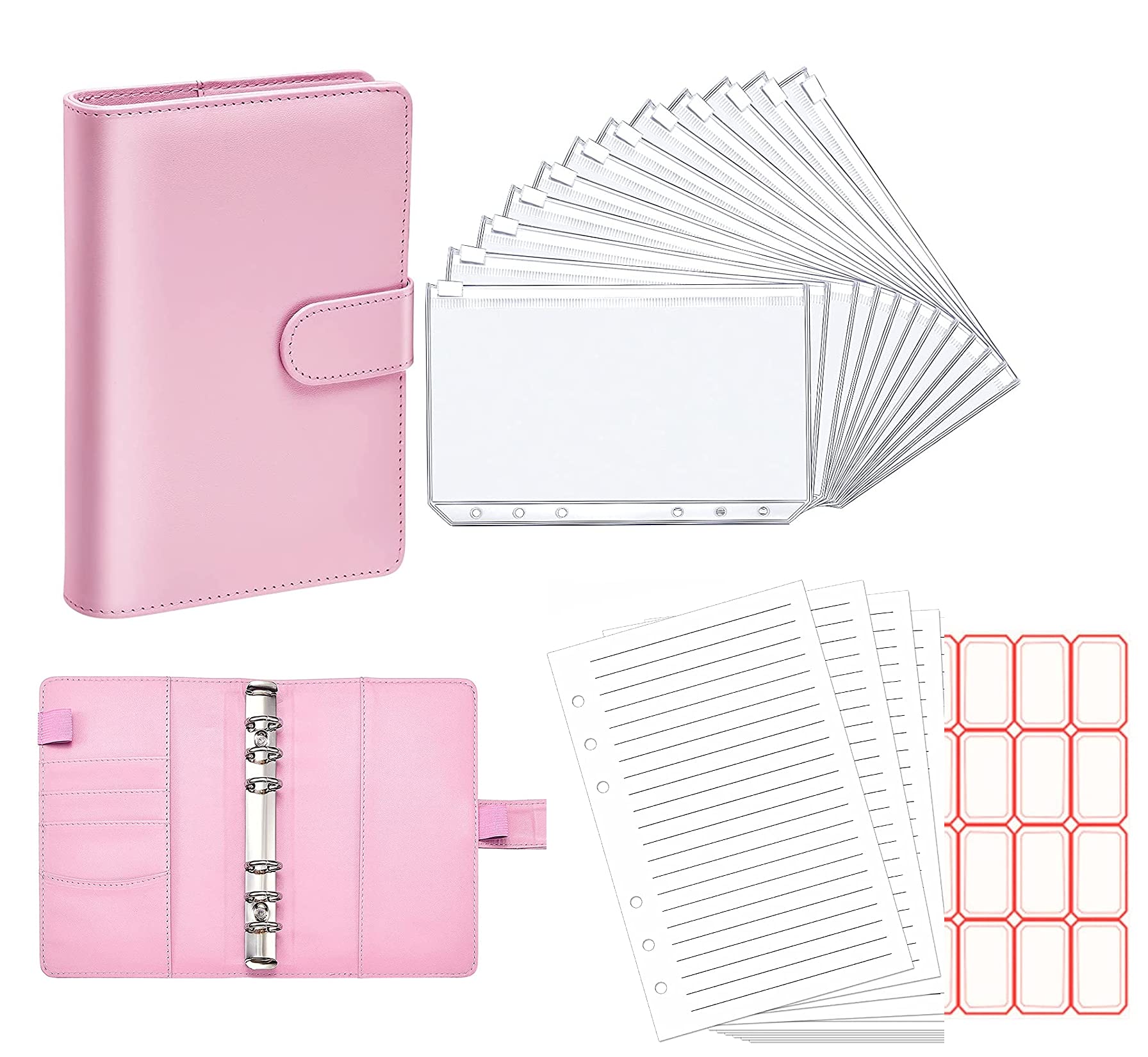 U-N Budget Binder Notebook Binder Organizer Cash Envelopes Planner with Budgeting Pockets and Budget Sheets, Pink