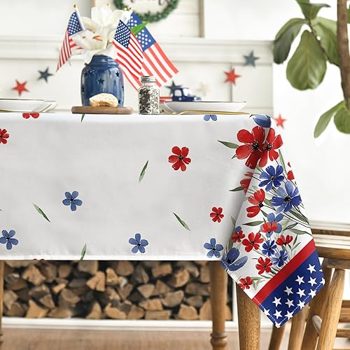 Miniatura 3 de Horaldaily Mantel patriótico para el 4 de julio de 60 x 104 pulgadas, diseño de flores de amapola de acuarela patriótica para el Día de la
